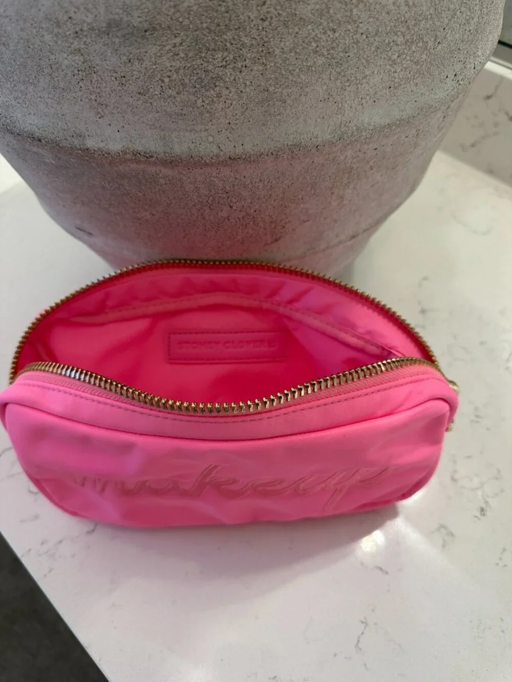 Stoney Clover Lane Makeup Embroidered Pouch in Bubblegum